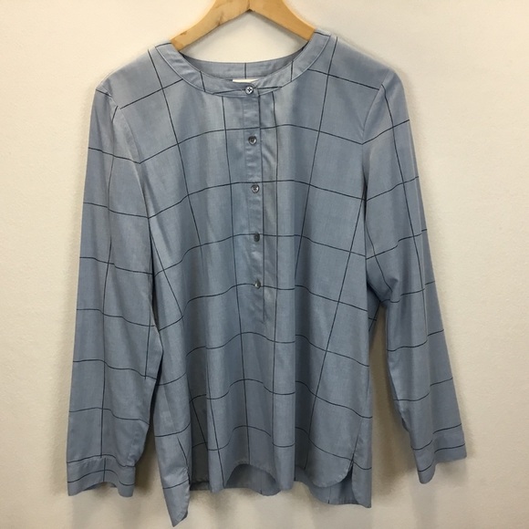 J.Jill Blue Windowpane Popover Long Sleeve Blouse - Picture 1 of 9